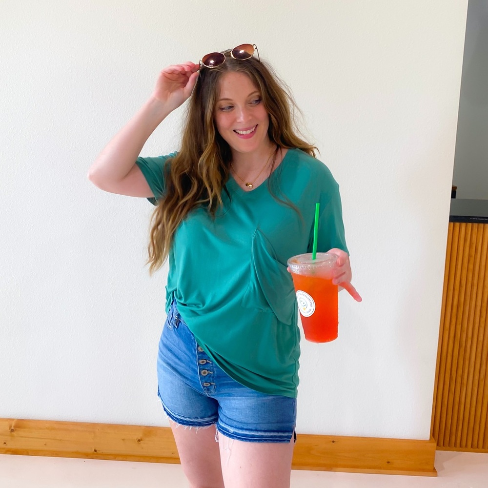 Basic Oversized Pocket Tee - Dusty Green